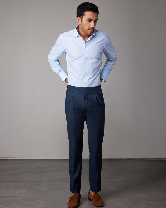 Giza Cotton Bengal Striped Shirt - Light Blue