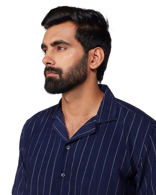 Navy Corduroy Striped Shirt