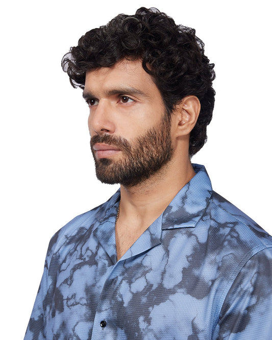 Blue & Black Camo Dobby Shirt